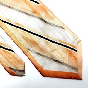 Stacy Adams Silk Tie Abstract Orange Cream Print Long Wide‎